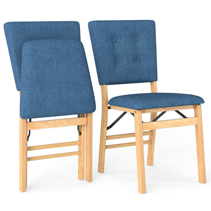 Folding Dining Chairs Set of 2, Padded Seat, Blue Linen