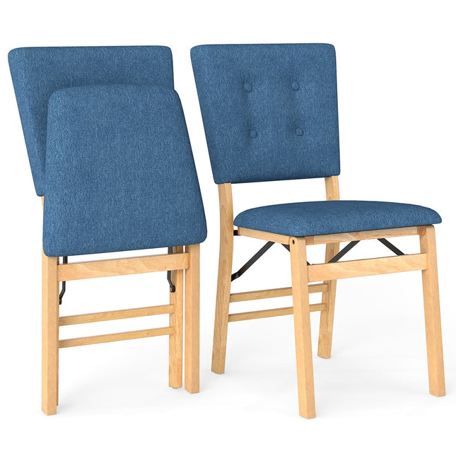 Set van 2 opklapbare eetkamerstoelen, met gewatteerde zitting, blauw linnen.