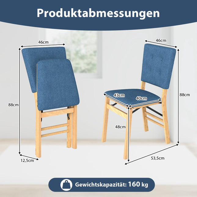 Set van 2 opklapbare eetkamerstoelen, met gewatteerde zitting, blauw linnen.