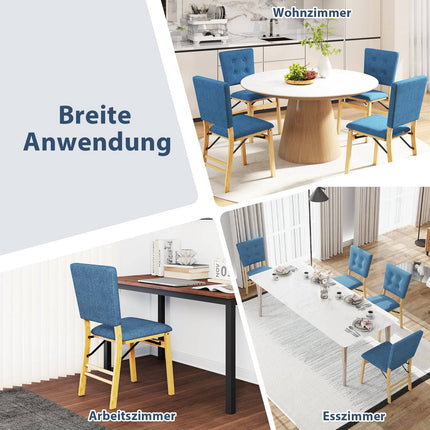 Folding Dining Chairs Set of 2, Padded Seat, Blue Linen