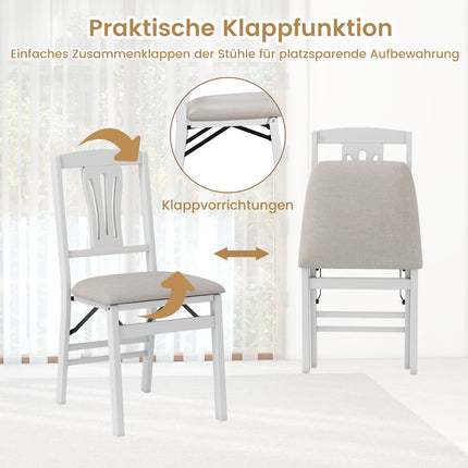 Folding Dining Chairs Set of 2, Padded Seats, Rubberwood Frame