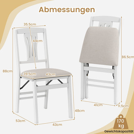 Folding Dining Chairs Set of 2, Padded Seats, Rubberwood Frame