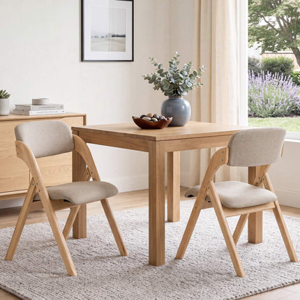 Folding Dining Chairs Set of 2, Rubber Wood, Beige Cushions