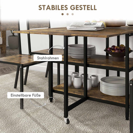 Folding Dining Table, Industrial Design, 140x80x75 cm, Brown/Black