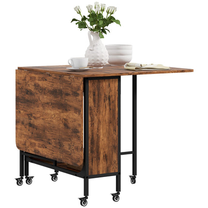 Rustic brown folding dining table for 6 with shelf