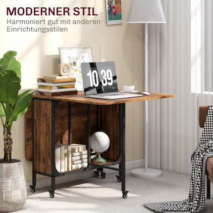 Rustic brown folding dining table for 6 with shelf