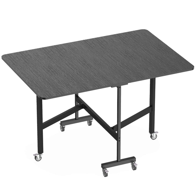 Folding Dining Table, Seats 6, Black Steel Frame, Space-Saving