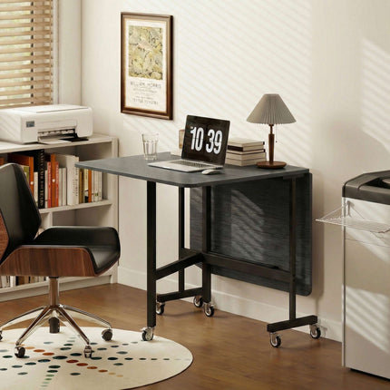 Folding Dining Table, Seats 6, Black Steel Frame, Space-Saving