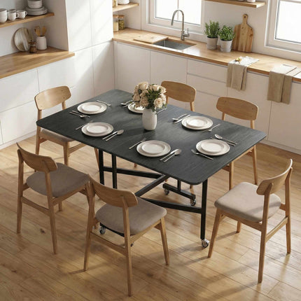 Folding Dining Table, Seats 6, Black Steel Frame, Space-Saving