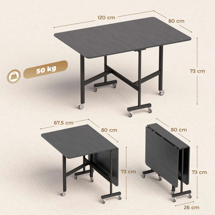 Folding Dining Table, Seats 6, Black Steel Frame, Space-Saving