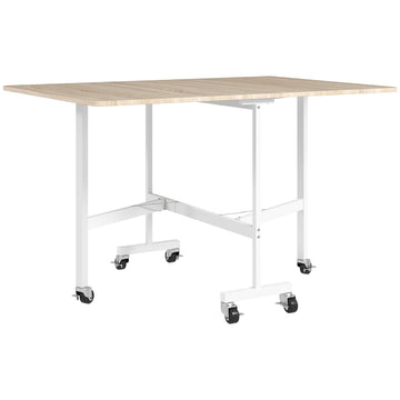 Opklapbare eettafel voor 6 personen, eikenhout, 6 vergrendelbare wielen
