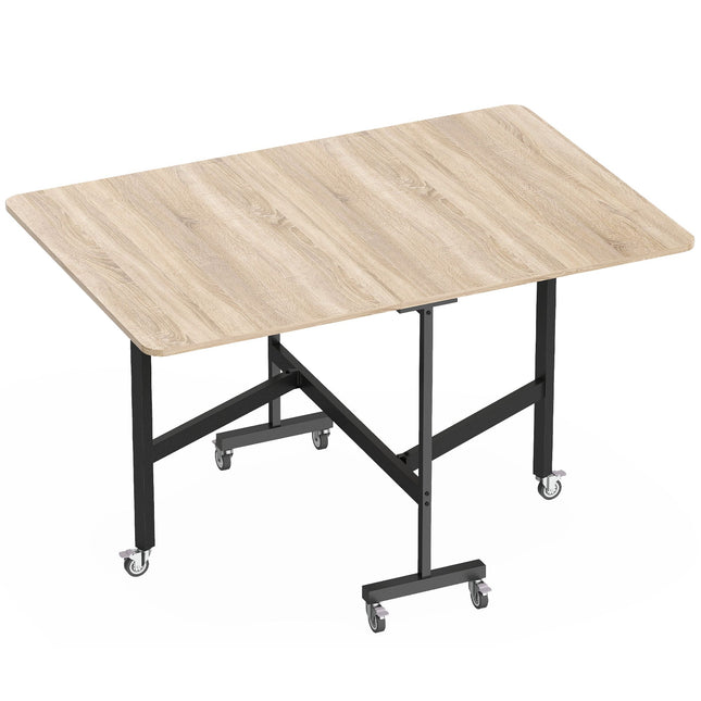 Folding Dining Table for 6, Oak Finish, Space-Saving Design