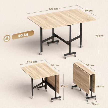Folding Dining Table for 6, Oak Finish, Space-Saving Design