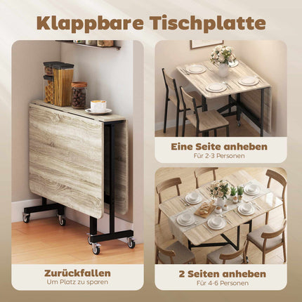 Folding Dining Table for 6, Oak Finish, Space-Saving Design