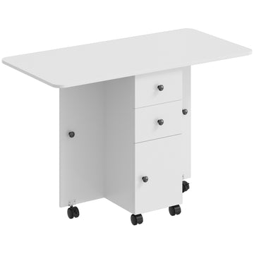 Folding Dining Table with Drawers and Cabinet, White