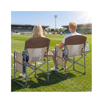 Folding Director's Chair with Side Table and Cup Holder, Brown-Grey, 180 kg