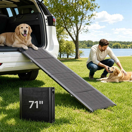 Folding Dog Car Ramp, 71 In, 250 Lb, Non-Slip