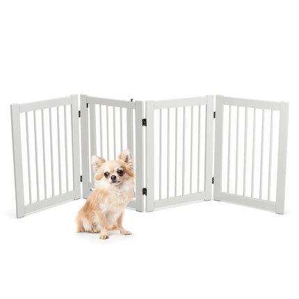 Folding Dog Gate, 4-Panel Pine Wood, Walk-Through Door, White