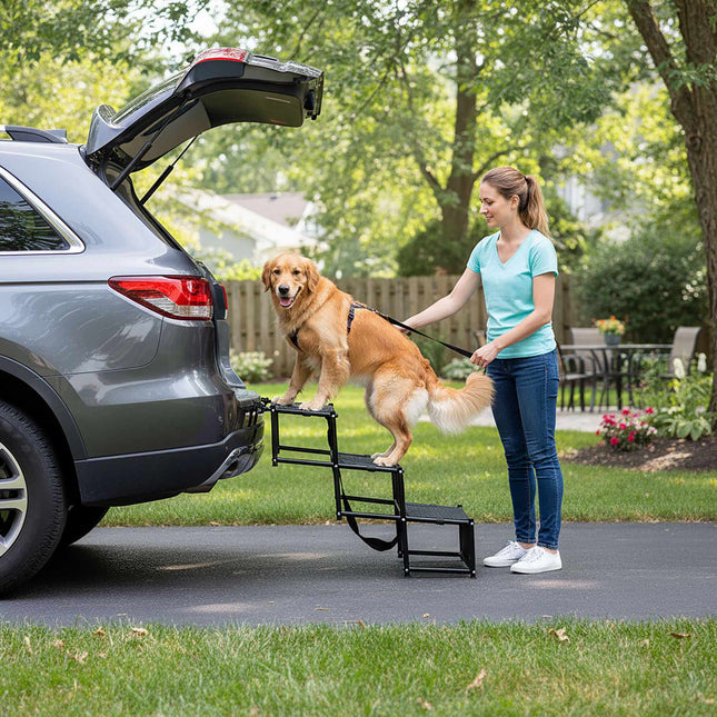 Folding Dog Stairs – 4 Steps, Supports 90 kg, Non-Slip