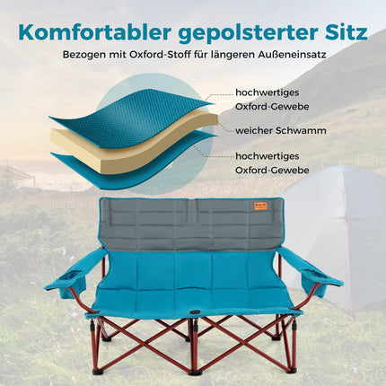 Folding Double Camping Chair, Adjustable Armrests, Navy