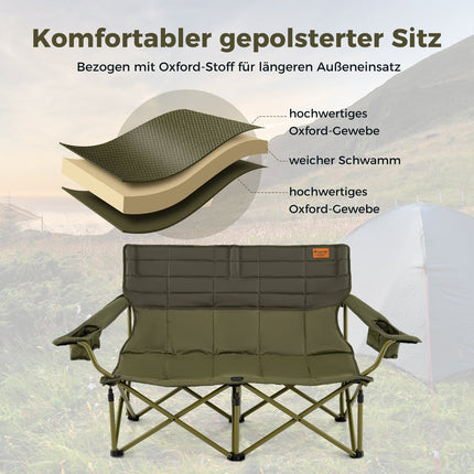 Folding Double Camping Chair for 2 with Adjustable Armrests