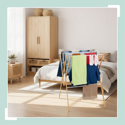 Folding Drying Rack – Bamboo & Metal, 4 Levels