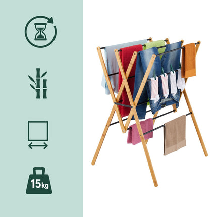 Folding Drying Rack – Bamboo & Metal, 4 Levels