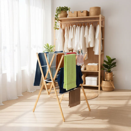 Folding Drying Rack – Bamboo & Metal, 4 Levels