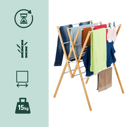Folding Drying Rack – Bamboo & Metal, 4 Levels