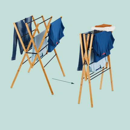 Folding Drying Rack – Bamboo & Metal, 4 Levels