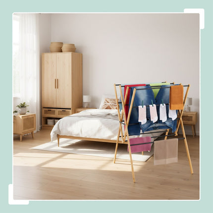 Folding Drying Rack – Bamboo & Metal, 4 Levels