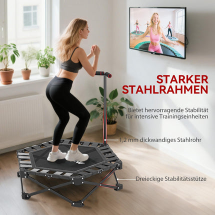 Folding Fitness Trampoline with Adjustable T-Bar, 120kg Capacity