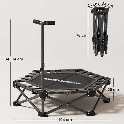 Folding Fitness Trampoline with Adjustable T-Bar, 120kg Capacity