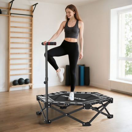 Folding Fitness Trampoline with Adjustable T-Bar, 120kg Capacity