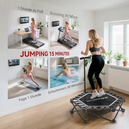 Folding Fitness Trampoline with Adjustable T-Bar, 120kg Capacity