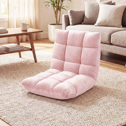 Folding Floor Chair, 14-Position Adjustable Backrest, Pink