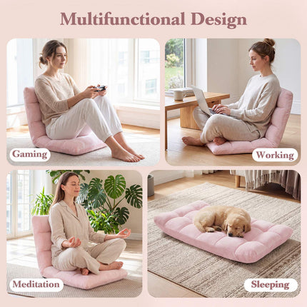 Folding Floor Chair, 14-Position Adjustable Backrest, Pink