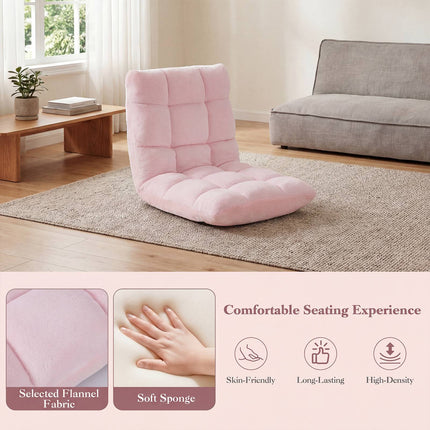Folding Floor Chair, 14-Position Adjustable Backrest, Pink