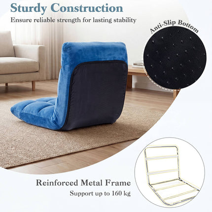 Folding Floor Chair, 14-Position Backrest, Blue