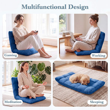 Folding Floor Chair, 14-Position Backrest, Blue