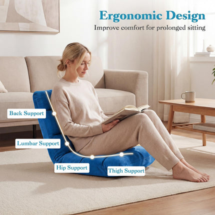 Folding Floor Chair, 14-Position Backrest, Blue