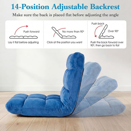 Folding Floor Chair, 14-Position Backrest, Blue