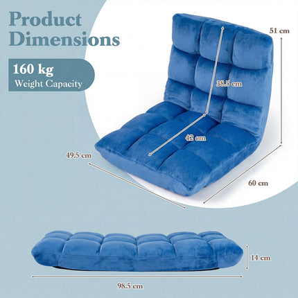 Folding Floor Chair, 14-Position Backrest, Blue