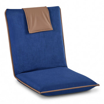 Folding Floor Chair, 6-Position Back Support, Suede, Blue