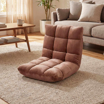 Folding Floor Chair, Adjustable Backrest, Coral Fleece