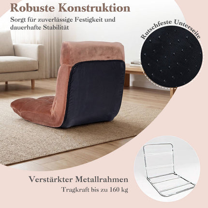 Folding Floor Chair, Adjustable Backrest, Coral Fleece
