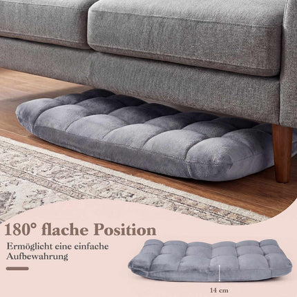 Folding Floor Chair, Adjustable Backrest, Grey, Coral Fleece
