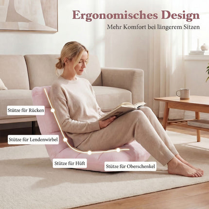 Folding Floor Chair, Adjustable Backrest, Light Pink
