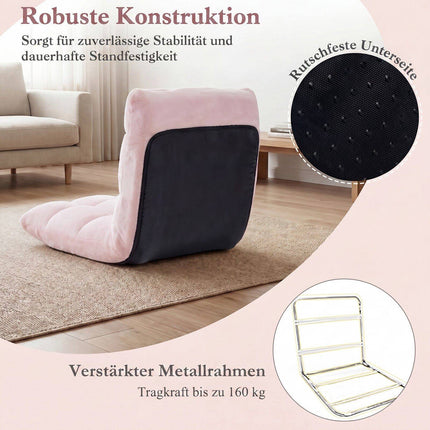 Folding Floor Chair, Adjustable Backrest, Light Pink