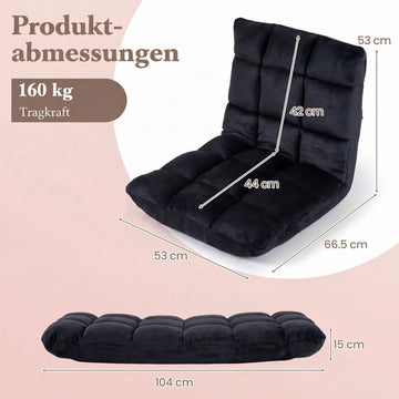 Folding Floor Chair, Black – 14-Position Adjustable Backrest